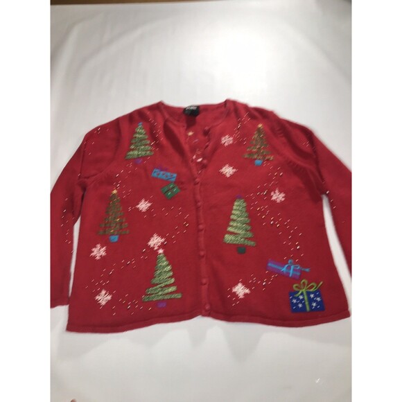 Designers Studio Originals Christmas Cardigan Sweater 2X Embroidered - Picture 1 of 7
